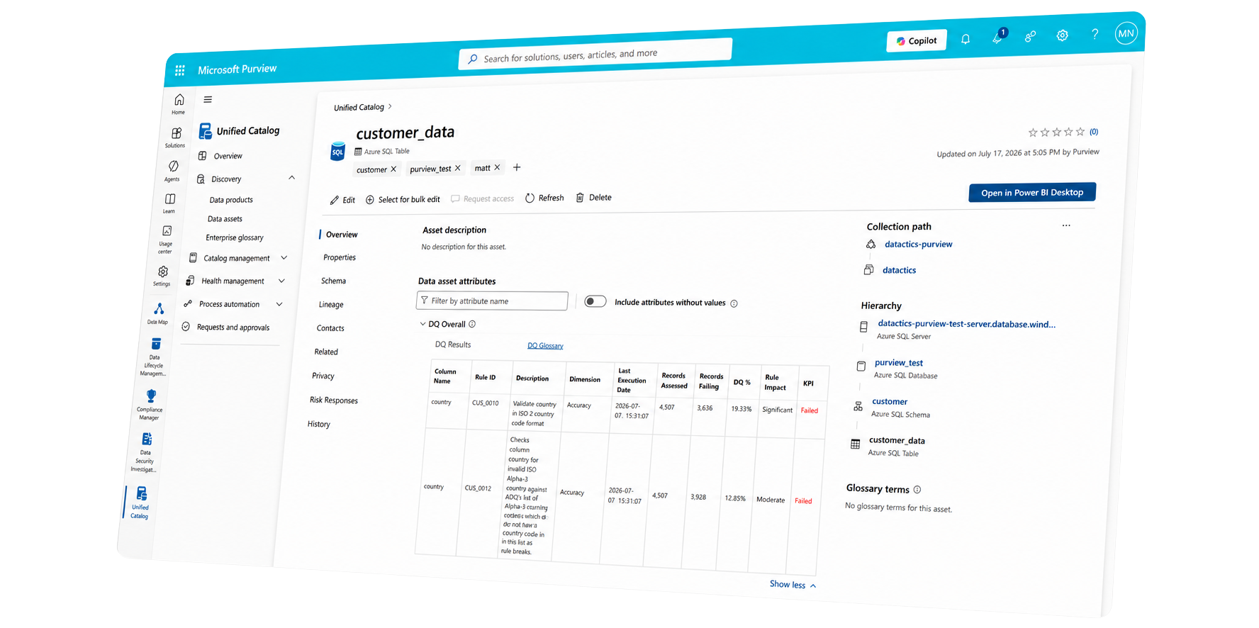microsoft purview dashboard datactics data quality